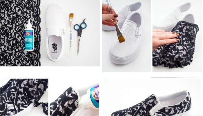 decorar zapatos viejos con encaje 